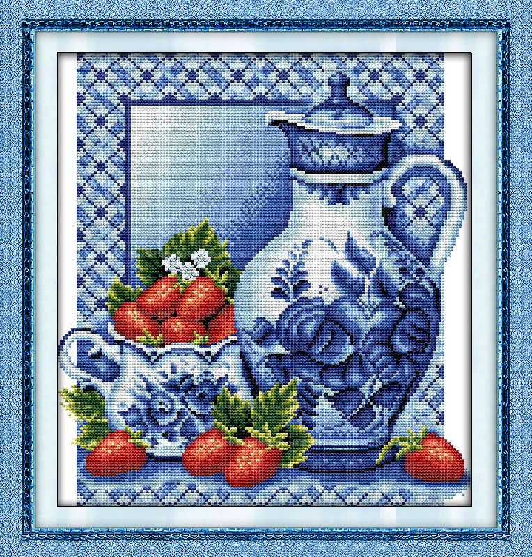 Blue and white porcelain(2) cross stitch kit cartoon 11ct count pre print canvas stitching embroidery DIY handmade needlework