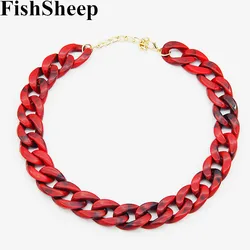 Statement Red Acrylic Chain Long Choker Necklaces for Women Girl Vintage Plastic Chain Collar Pendants & Necklaces Jewelry Gifts