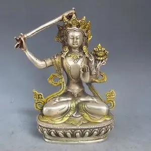 

Vintage Asia Chinese Silver Bronze Gilt Tibetan Buddhism Statue --- Manjushri Buddha wholesale factory Arts outlets