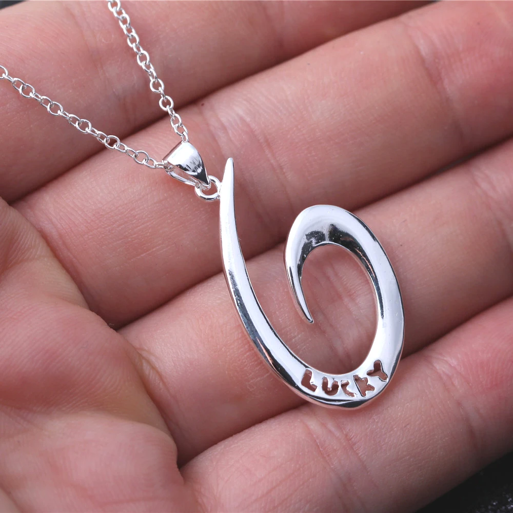 WQQCR 925 Sterling Silver colorNecklace Lucky Letters Small Round Pendant Simple Style Woman Necklaces Wholesale