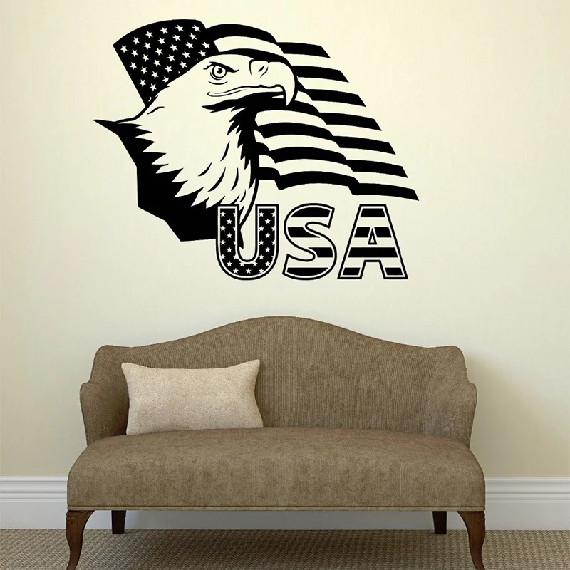 USA Flag Map Wall Sticker United States Of America Eagle Symbor USA Pvc Wall Art Sticker Bedroom USA Flag Wall Decal Home Decor