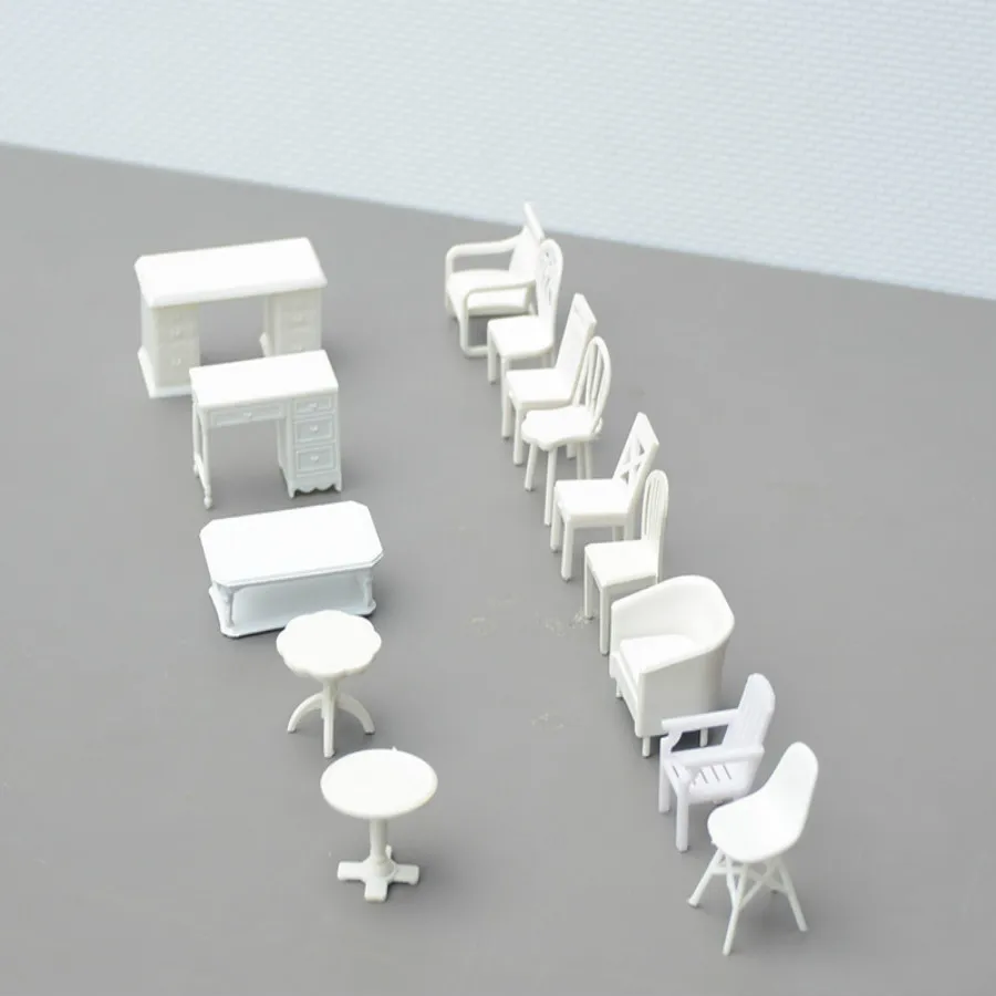 20pcs/lot 1/30 Scale White Hot Sale Plastic Model Chair And Table For Architecture Model Kits Toy