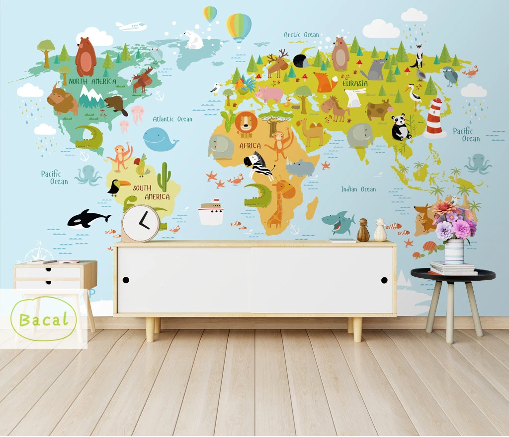 

Bacal Custom wallpaper cartoon world map TV background wall living room bedroom kids room 3d wallpaper murals papel de pared