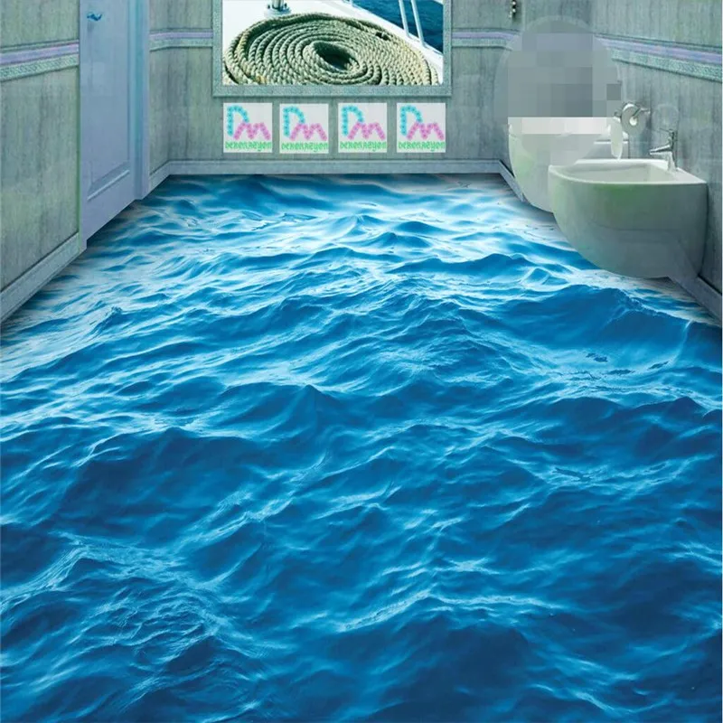 beibehang floor painting wall mural HD deep blue sea waves ripple non-slip waterproof thickened self-adhesive PVC Wallpaper