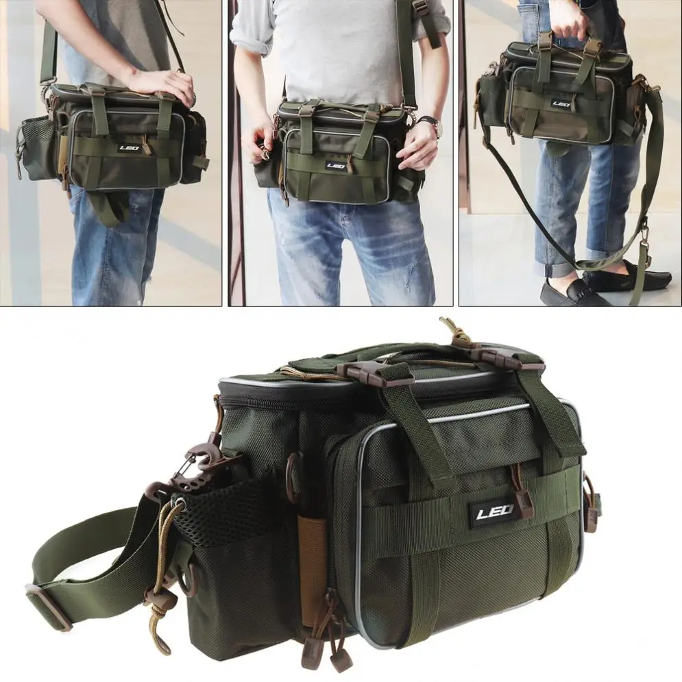 Army Green Outdoor Fishing Bag Multifunctional Waterproof Oxford Waist Shoulder Messenger Fishing Tackle Camera Storage Bag