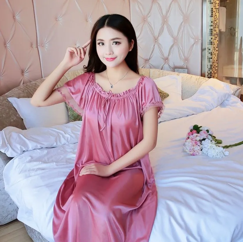 Big Yards 4XL New Sexy Silk Nightgowns Women Casual Chemise Nightie Nightwear Lingerie Nightdress Sleepwear Dress