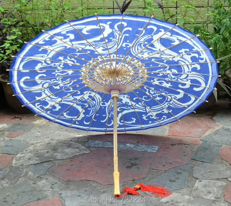 Dia 84cm Chinese Ancient Blue and White Paraguas Traditional Handmade Dance Parasol Cosplay Props Decrotion Oilpaper Umbrella