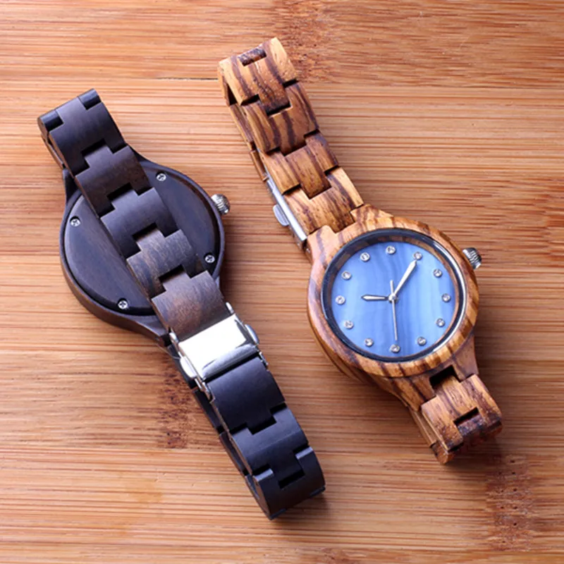 Custom Full Wooden  Watch For Women With Limited Edition Shell Watch face For Christmas Gifts In A Idea Paper Box Euro Person