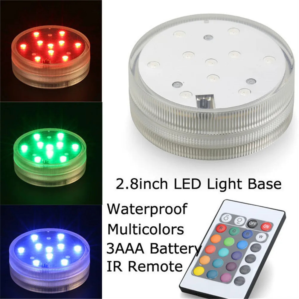 

20piece/Lot RGB Submersible LED Light Battery Powered LED Accent Light w/ 24-key IR Remote for Wedding Centerpiece Halloween