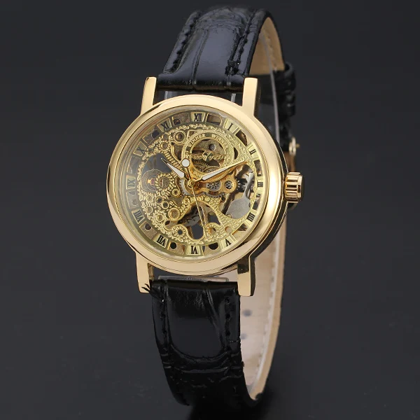 WINNER  Gold Plated Perspective Phenix Skeleton Rome Dial Luxury Men Women Watch Mechanical Self Wind Business Watch