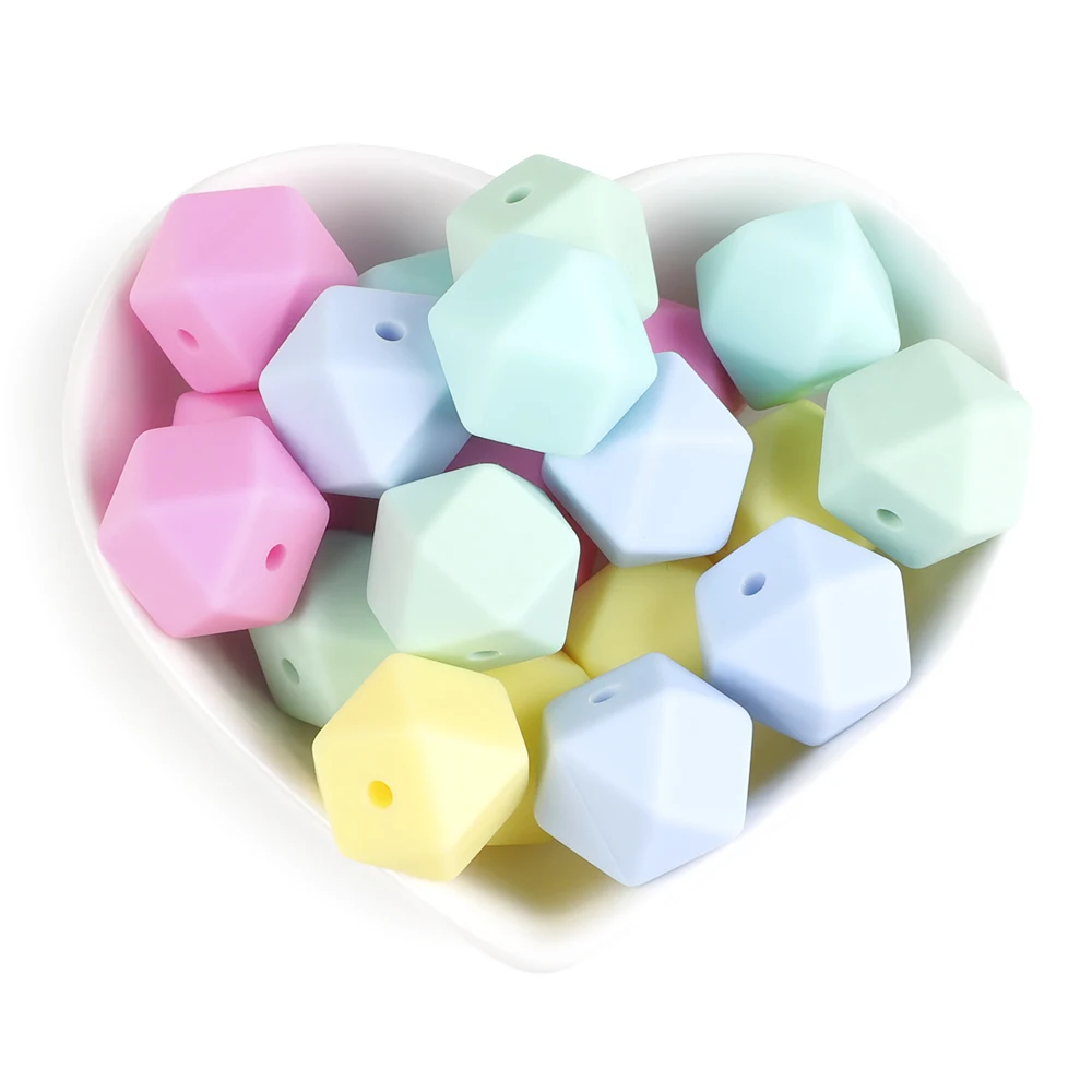 Joepada 100Pcs 14mm Hexagon Silicone Beads Food grade Baby Teething Beads DIY Baby Teething Necklace Accessories Baby Teether