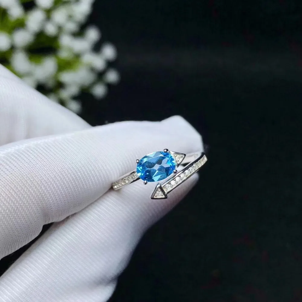 Blue Topaz Cincin Natural Natural Blue Topaz Cincin 925 Sterling Silver untuk Pria atau Wanita Cincin 5 & 7 Batu Permata