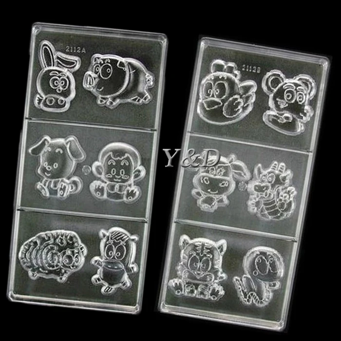 Cute Zodiac Lunar New Year 2 in 1 Clear Plastic Hard Cartoon Animal shape PC Polycarbonate Plastic Mold For Chocolate