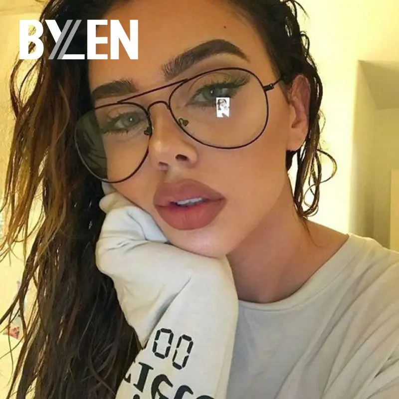 Moda w stylu Vintage metalowe okulary z podwójnymi belkami damskie oprawki do okularów optycznych męskie markowe oprawki do okularów złota tarcza przezroczyste okulary