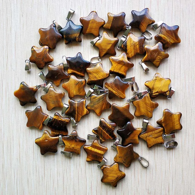 Wholesale 50pcs/lot fashion high quality natural tiger eye stone five star pendants for jewelry making  50pcs/lot free shipping