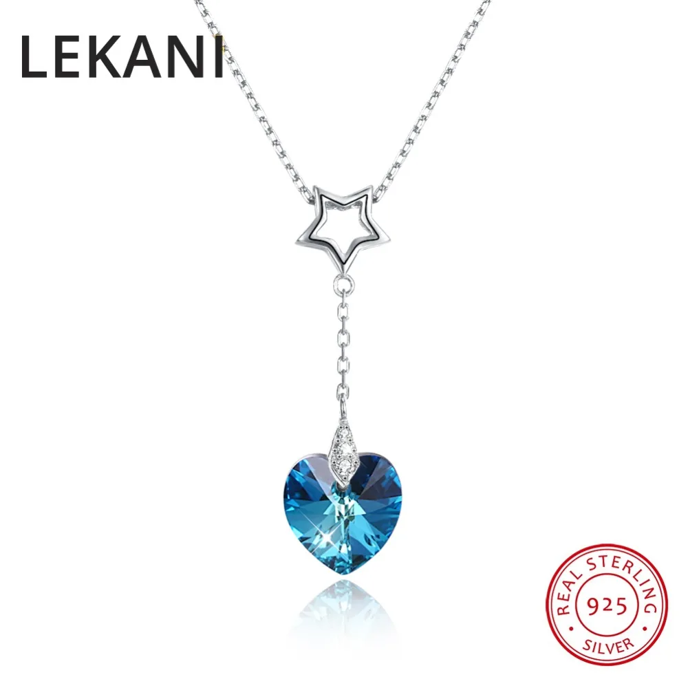 LEKANI Romantic Heart Crystals From Austria Necklace Pendant For Women Chic S925 Silver Colorful Beads Chain Fine Jewelry