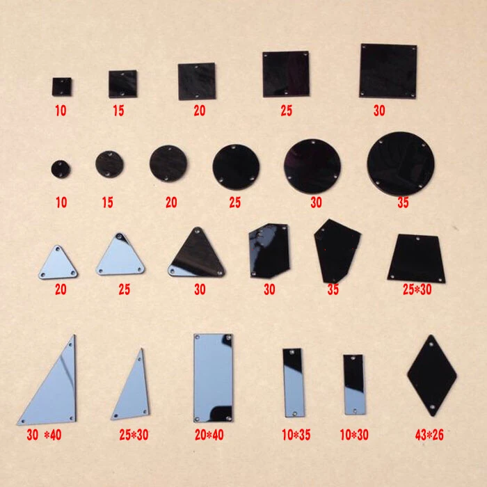 50 pcs Black Sewing On Mirror Rhinestones, DIY Flat-back Mirrored Beads for Costume Evening Dresses Cloth Garment  Accessory