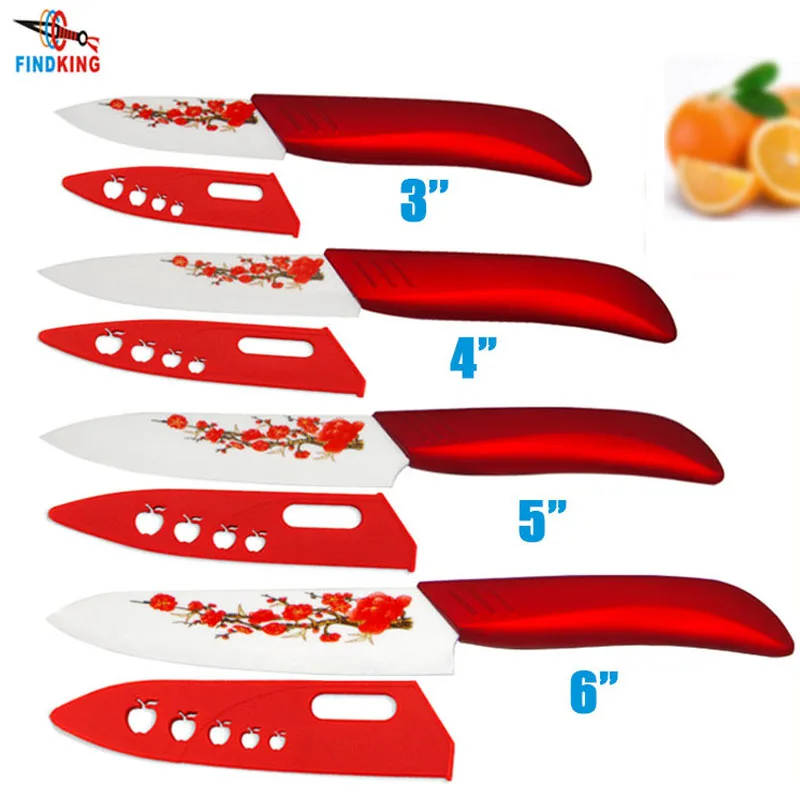 

FINDKING Brand High sharp quality Ceramic Knife Set tools 3 4 5 6 Kitchen Knives with red flower Dropshipping + Covers