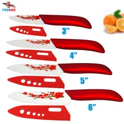 FINDKING Brand High sharp quality Ceramic Knife Set tools 3 4 5 6 Kitchen Knives  with red flower Dropshipping + Covers