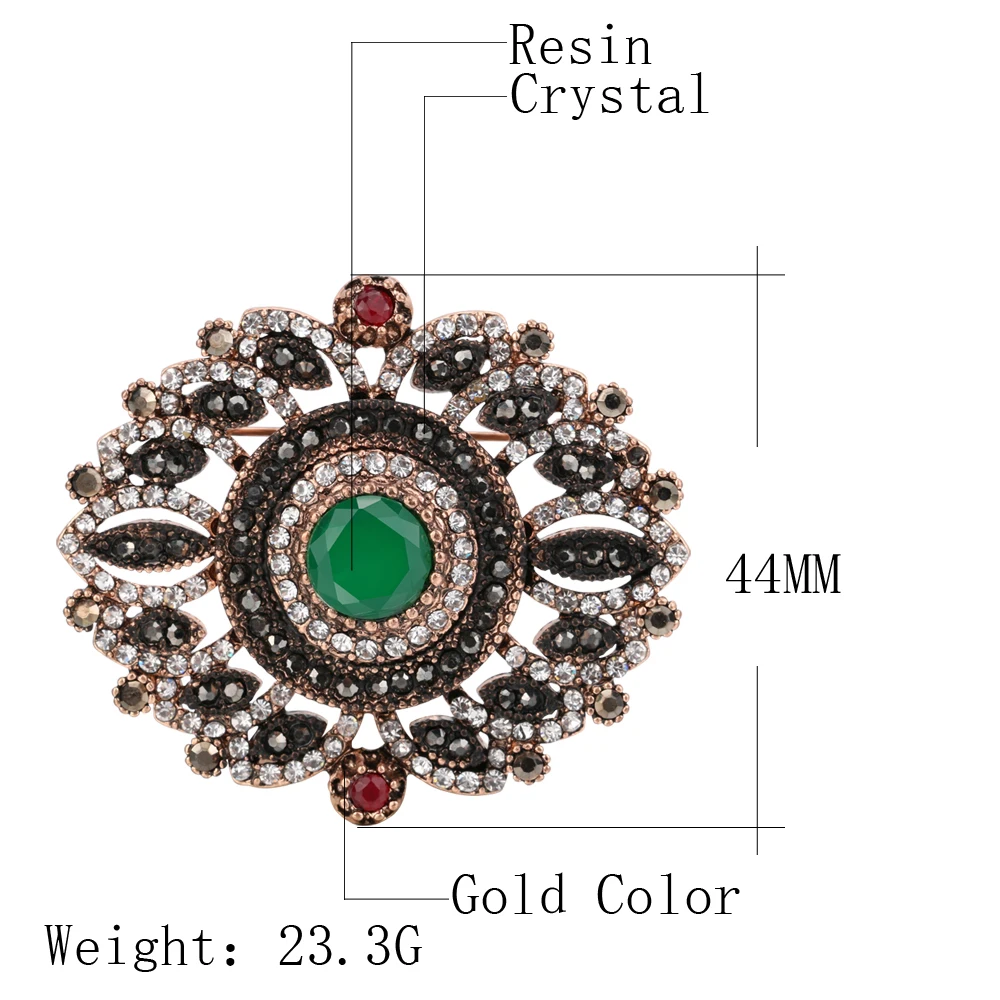 Kinel New Vintage Turkish Women Flower Brooches Pins Antique Gold Color Resin Brooch Pendant Dual-Purpose Ladies Ethnic Jewelry