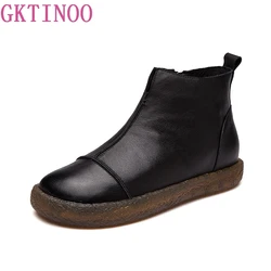 GKTINOO Fashion Handmade Shoes For Women 100% Genuine Leather Ankle Boots Winter Autumn Flat Women Shoes Round Toes Boots