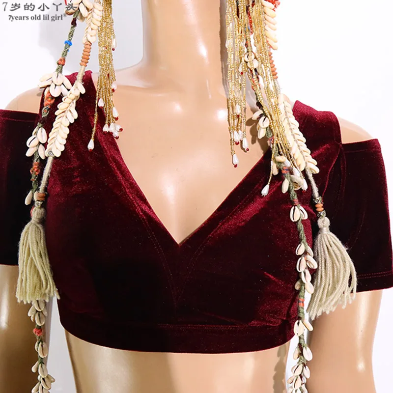 Belly Dance Velvet Fat Chance Tribal Choli Costume Short Drop Sleeve Top CJJ02