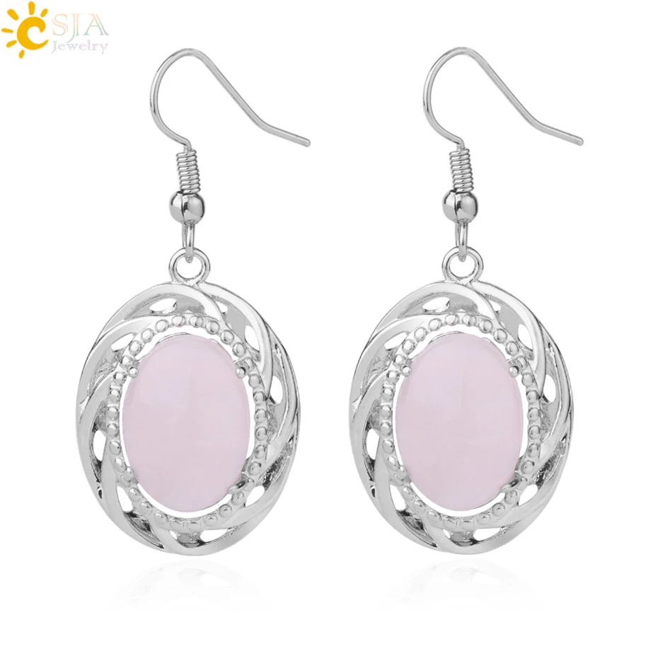 CSJA Green Natural Stone Drop Earrings for Women Girl Purple Pink Crystal Earring Statement Earrings 2019 Handmade Jewelry F911