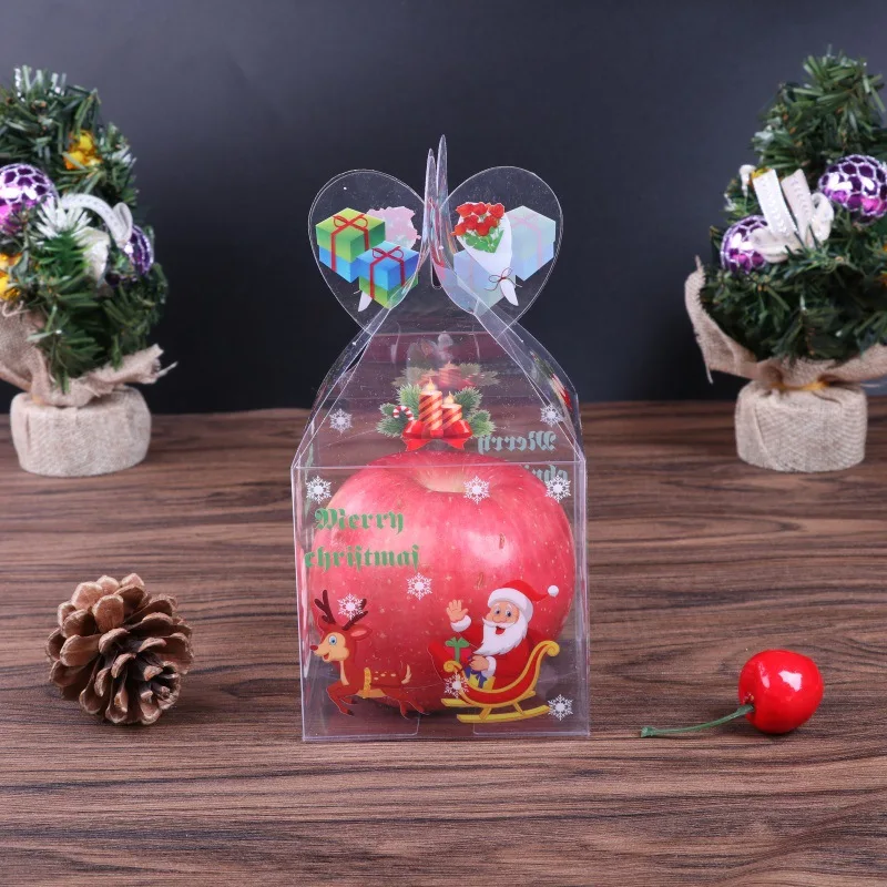 20pcs PVC Transparent Candy Box Christmas Decoration Gift Box and Packaging Santa Claus Snowman Elk Reindeer Candy Apple Boxes