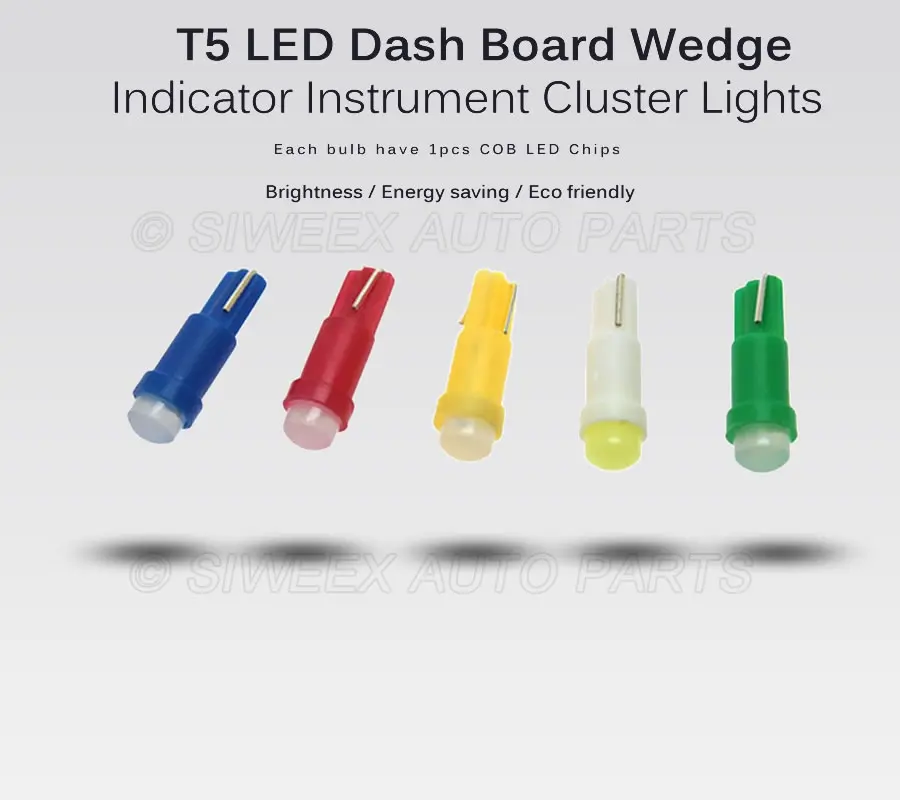 40 Pcs T5 LED Ceramic Dashboard Gauge Instrument Car Auto Side Wedge Light Lamp Bulb Red Green Yellow Blue White DC 12V