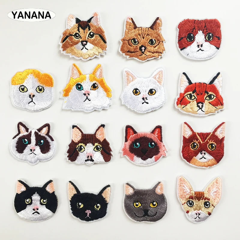 Many Cat Animal Head Patchwork Patch Embroidered Patches For Clothing Iron On For Shoes Bags Embroidery