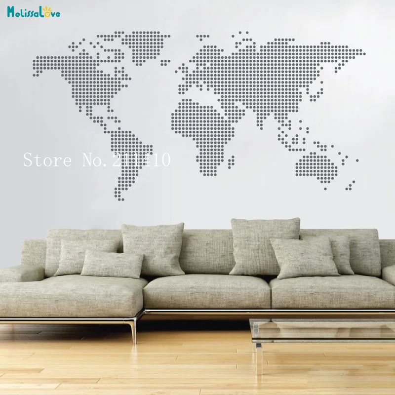 Dotted World Map Vinyl Wall Sticker Home Decoration For Living Room Self-adhesive Novel fashionable Design Art Decals YT731