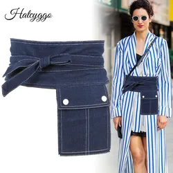 Women's Belt Denim Pocket Waist Belt For Women Casual Wide Corset Cummerbund Decorative Solid Color Ladies Belts