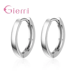 Pendientes de aro de plata brillante para mujer y niña, joyería elegante con gancho, círculos redondos simples, regalos de cumpleaños y aniversario, 925