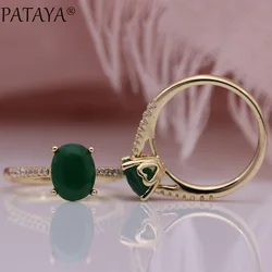 PATAYA New Green Natural Zircon Rings 585 Rose Gold Color Oval Cute Women Rings Romantic Engagement Wedding Fine Fashion Jewelry