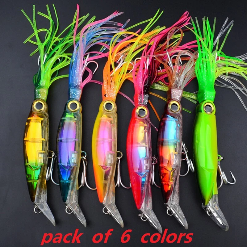 6PCS Big Size 24cm/40g Hard Fishing Lure Fish Bait Winter Fishing Tackle 6 Color Available Squid Lure Fishing Bait