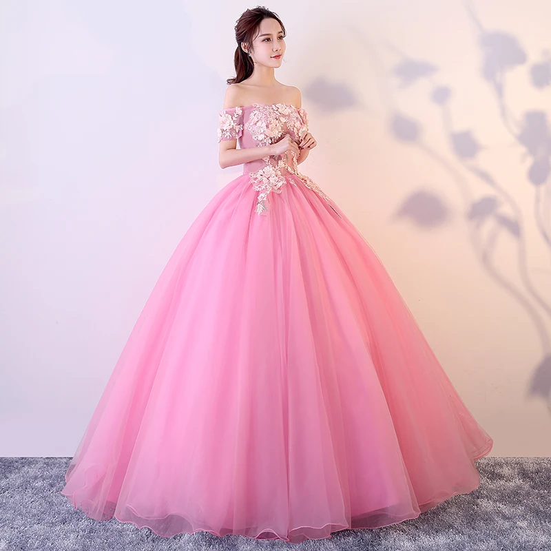 Ruthshen neue rosa Prinzessin Quince anera Kleider Boot Hals kurze Ärmel Applikationen süß 16 Quince anera Kleid Custo Ballkleid