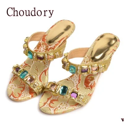 Women slippers Gold Silver high-heeled Slippers rhinestone sandals shoes fashion Stiletto heels sandals gold female sandals