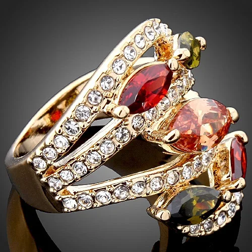 Chran Trend Cubic Zircon Wedding Rings for Women Classic Design Gold Color Crystal Finger Rings Jewelry Valentine's Gift