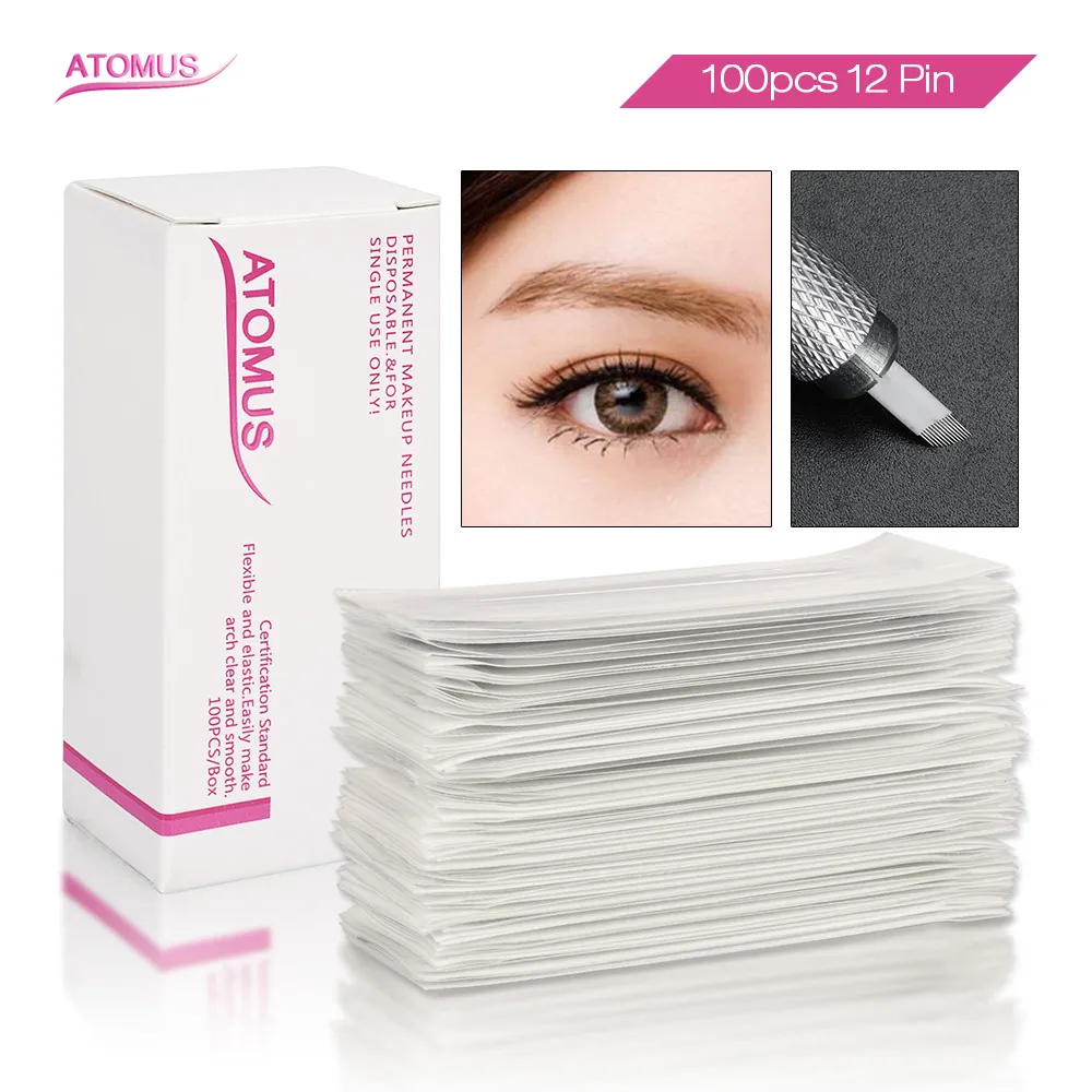 

100pcs 12 Pin Microblading Blade Laminas Tebori Agulhas Micro Blading Permanent Make Up Needle Microshading Tebore Lamina Tebore