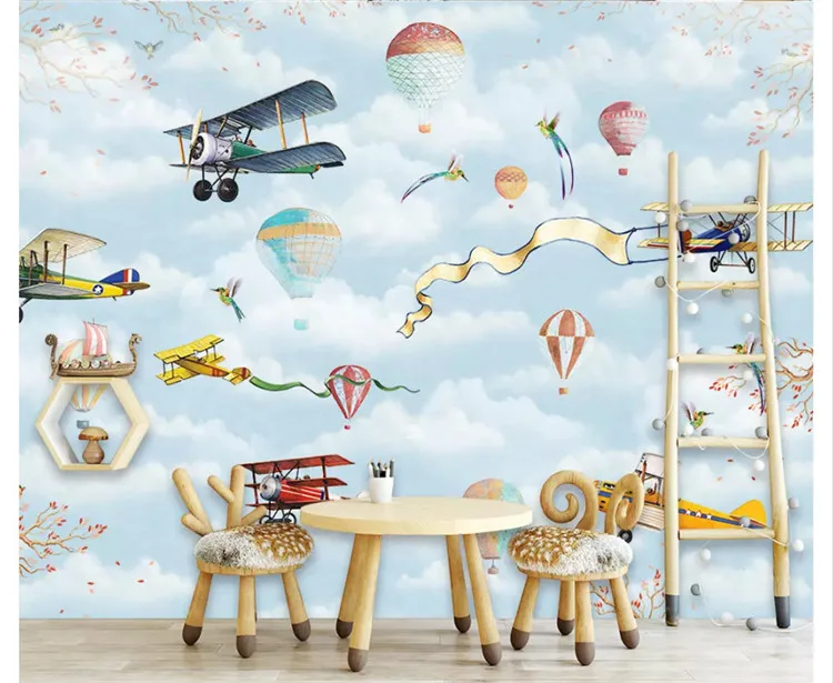 

Custom fashion decorative painting personality papel de parede wallpaper children's indoor hot air balloon background