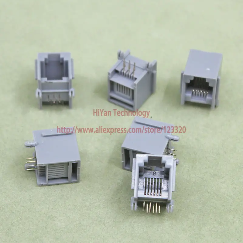 (100pcs/lot) RJ11 6P6C Modular Jack Network Socket 6 Pin 90 Degree Curved Needle Welded Type With Side