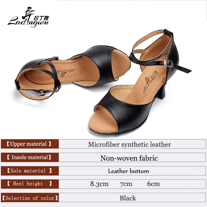 Ladingwu New Brand Microfiber Synthetic Leather Black Shoes For Women Soft Bottom Latin Salsa Dance Shoes Size 35-44