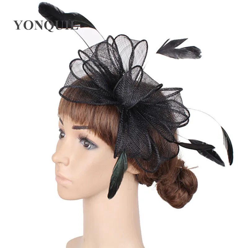 Champagner Sinamay Fascinator Hüte mit Haarspange Cocktailhut Braut Haarschmuck Elegante Damen Kirchenkopfschmuck – Detail 3
