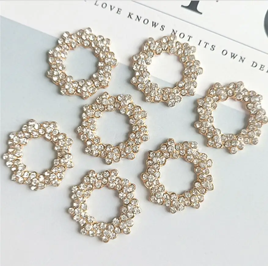 20pcs 27*27mm Rhinestone Wreath Buckle Bead For Kids Hair Jewelry Ornament Scrapbooking Bride Headwear Craft Diy Accessory