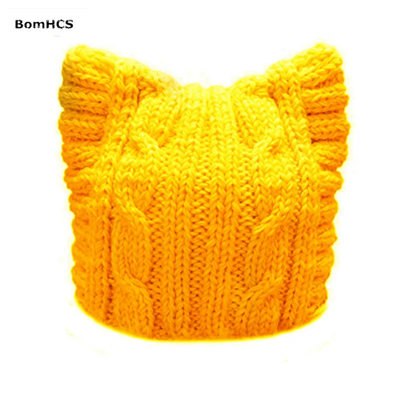 BomHCS Handmade Knit Pussycat Hat Women\'s March Parade Cap Cat Ears Beanie