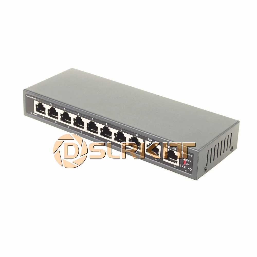 DSLRKIT 250M 10 Ports 8 PoE Switch Injector Power Over Ethernet 52V 120W max140W for IP camera/Wireless AP/CCTV camera system