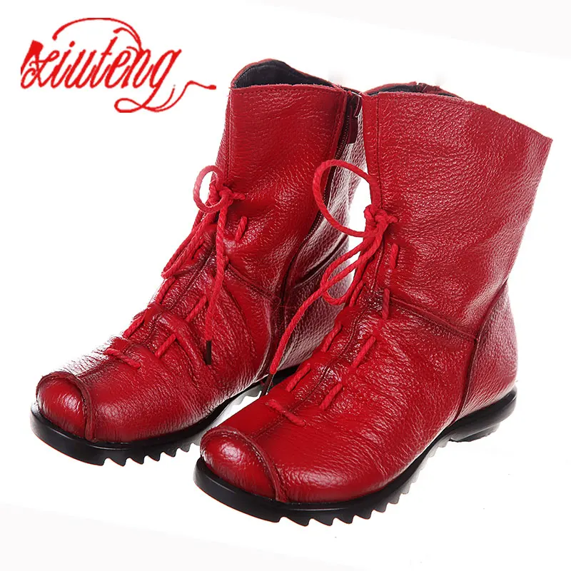 Xiuteng High Quality Mujer Chaussure Women Genuine Leather Boots Casual Martinshoes For Winter Flat with Boots Push Large Size