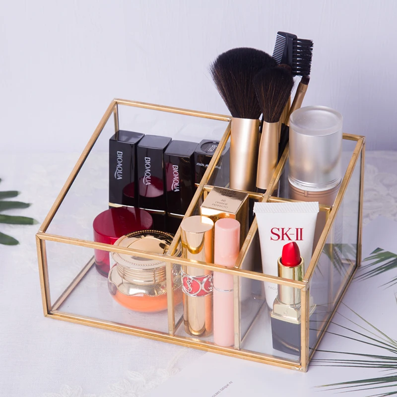 Clear Glass 8 Slots Blush Powder Household Cosmetics Storage Box Lipstick Holder Makeup Organizer Cosmetic Makeup Tools Case