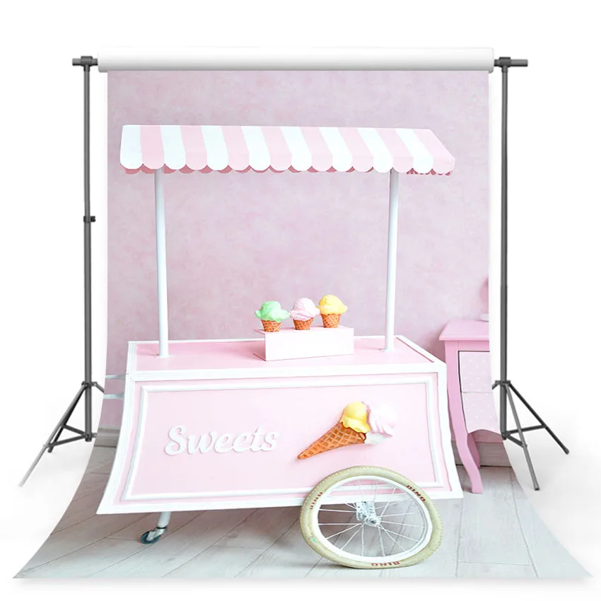 Background photography pink Ice Cream Cart Candy bar theme shop buffet Background Vinyl cloth Computer print wall Photo backdrop