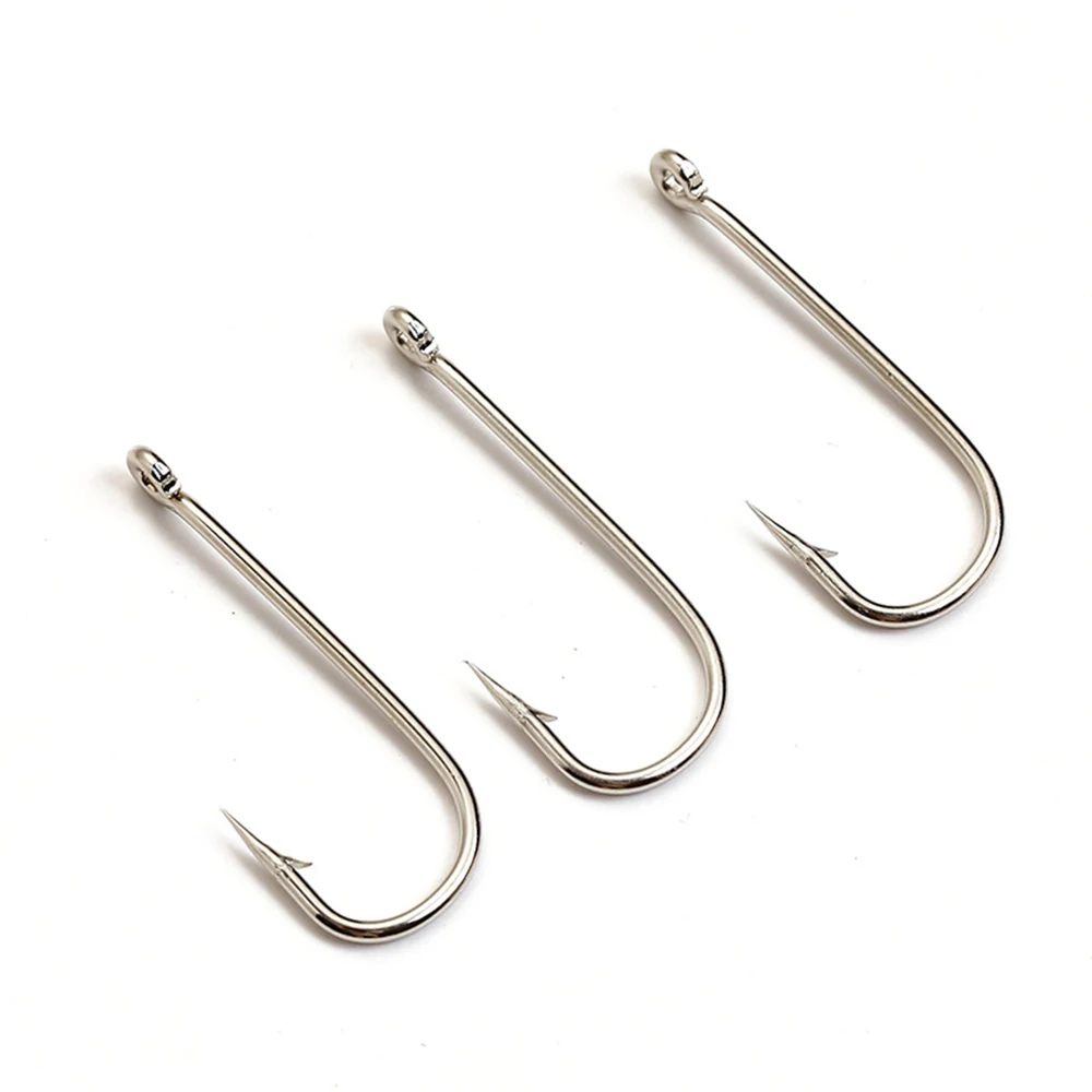 NGB 100PCS 2335 High Carbon Steel Bent Sea Fishing Hook With Eye Nickel 10#-20# Round Barbed Jig Hook With Ring